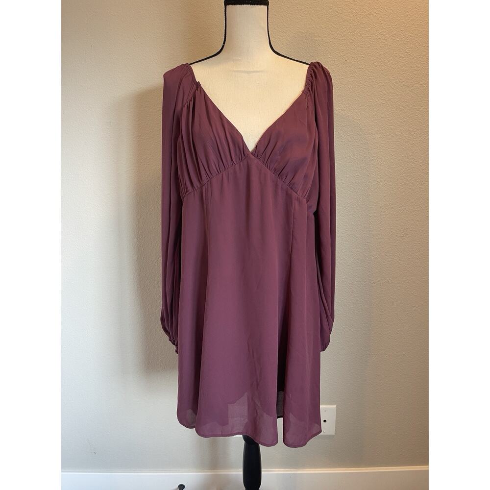Abercrombie & Fitch Plunge Neck Mini Boho Dress Plum Sheer Flowy Sz XLT